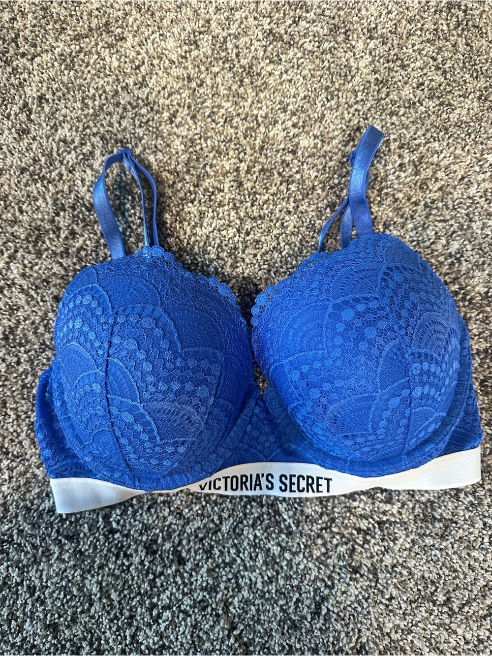 Victoria's Secret Royal Blue Lace Push-Up Bra with Branded Band